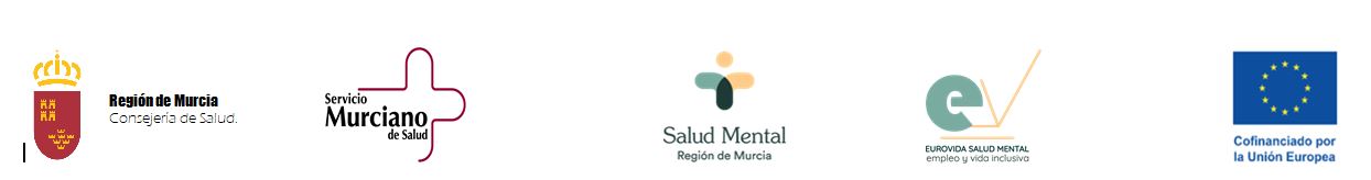 Región de Murcia, Consejería de Salud; Servicio Murciano de Salud; Salud Mental Región de Murcia; Eurovida Salud Mental; Cofinanciado por la Unión Europea.